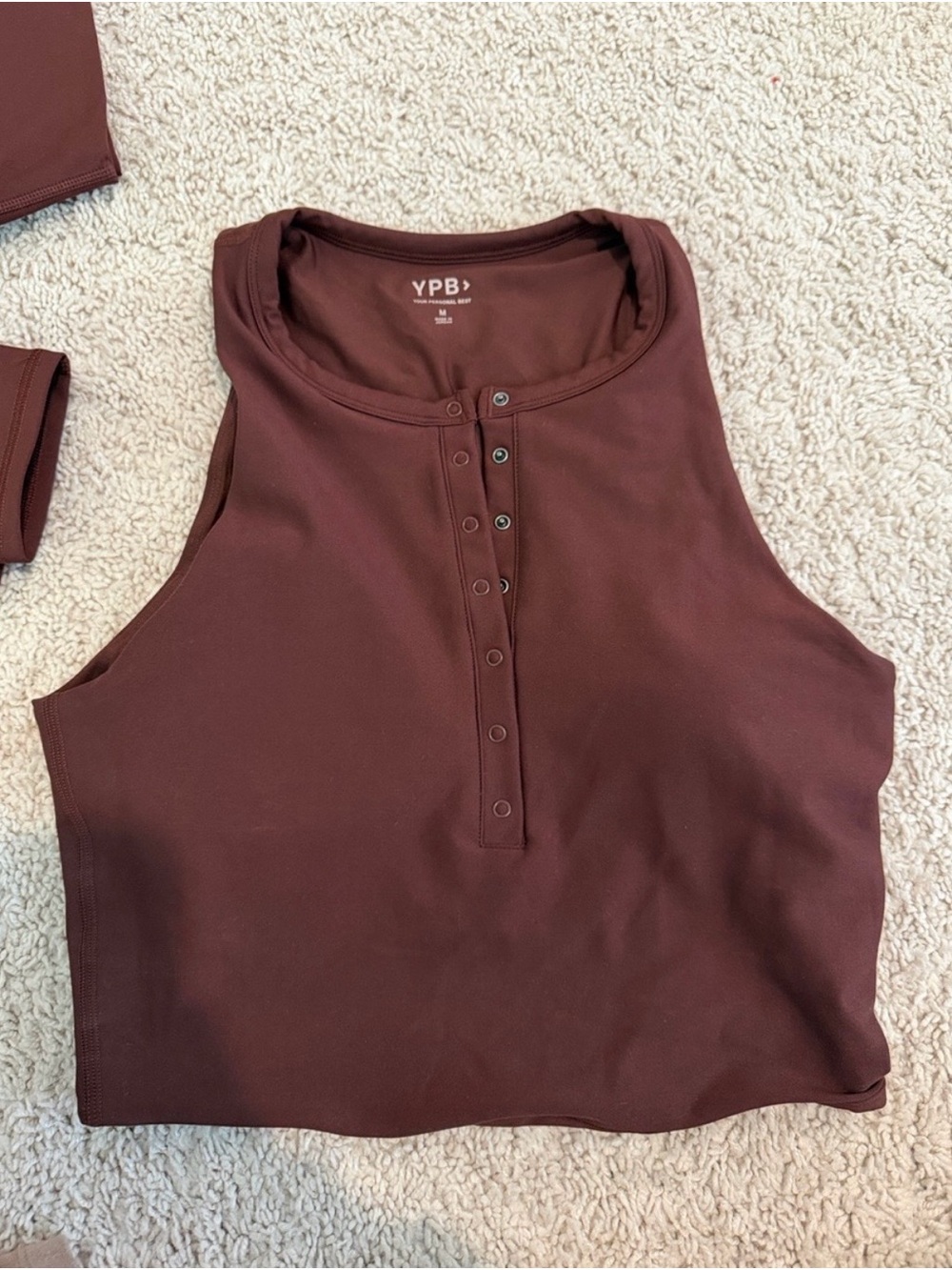 Abercrombie & Fitch Women's Rust Brown Henley Crop Tank & Leggings & Shorts Set - Picture 3 of 10